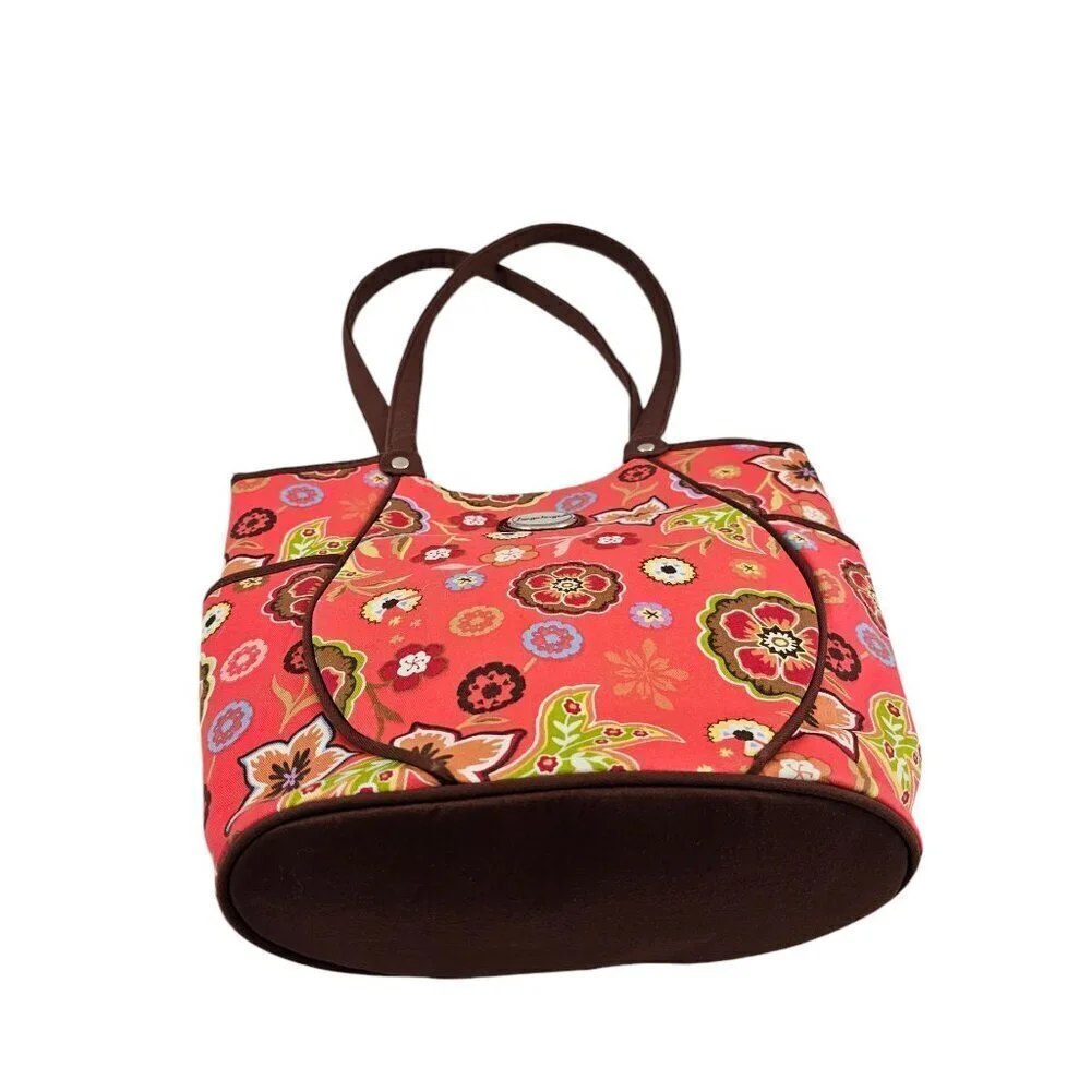 Longaberger Homestead Red Floral Print Snap Close Shoulder Handbag Purse